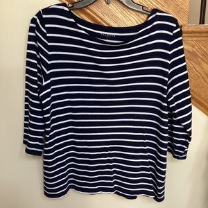 Talbot’s 3/4 length sleeve women’s Blouse. Size Large Navy white stripe